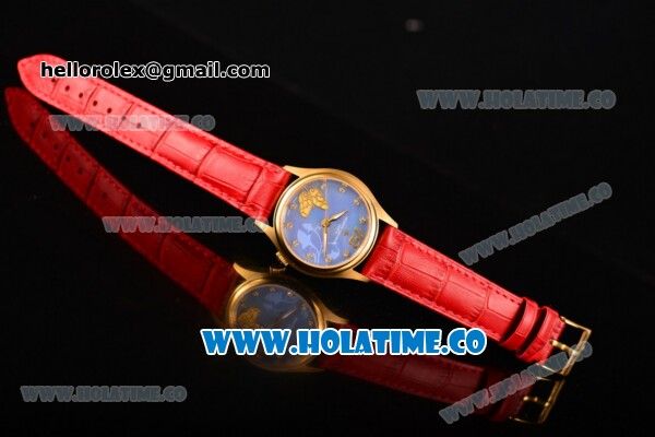 Vacheron Constantin Metiers d'Art Swiss ETA 2824 Automatic Yellow Gold Case with Blue MOP Dial Red Leather Strap and Diamonds Markers - Click Image to Close